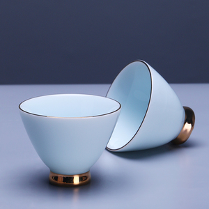 描金霁蓝茶杯陶瓷茶具10个功夫茶杯子家用主人杯品茗杯单个6只装