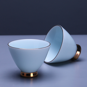 描金霁蓝茶杯陶瓷茶具10个功夫茶杯子家用主人杯品茗杯单个6只装