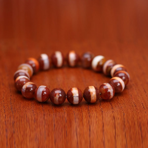 西藏天然玛瑙 至纯 藏红一线药师珠手串 11*11mm