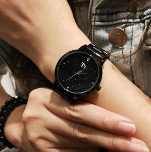 新款正品韩国TT星空简约气质满天星黑色防水精钢带石英女士手表