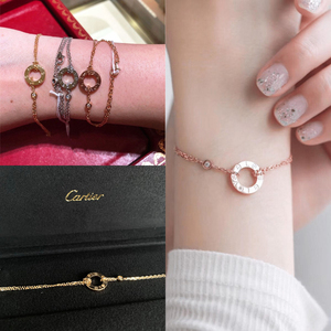cartier/卡地亚18k玫瑰金经典love圆饼手链圆环镶钻双链手环手饰
