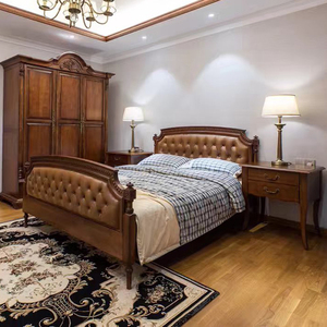 dasa大术家具sy15床楷模正品卧室欧式古典实木牛皮双人床桃花心木