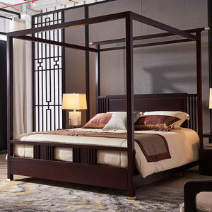 新中式架子床双人床老式拔步床明清返古红木家具中式全实木架子床