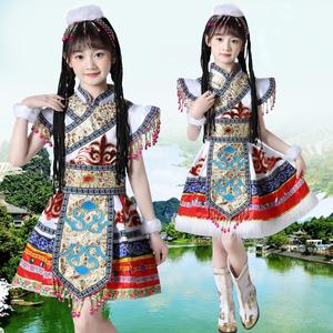 儿童藏族演出服小学生幼儿园表演服蒙古水袖舞蹈六一儿童民族服装