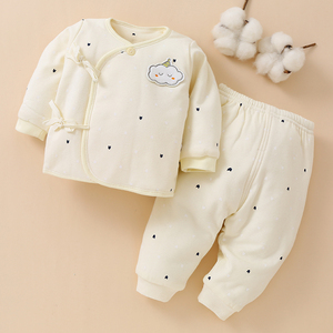 婴儿衣服秋冬套装新生儿宝宝夹棉纯棉保暖衣偏襟和尚服加厚棉衣