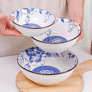 青花瓷加厚碗饭碗汤碗组合套装陶瓷餐具中式创意碗具复古传统大碗
