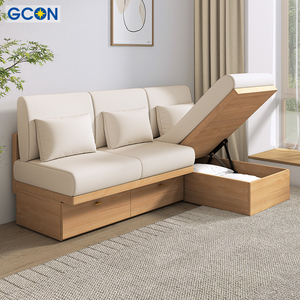 志光原木风小户型布艺沙发无扶手地台式小客厅储物沙发简约现代
