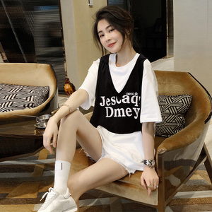 白色马甲短袖t恤女夏两件套时尚休闲套装上衣欧洲站2022夏季新款