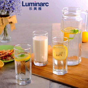 乐美雅八角玻璃水具套装无铅耐热杯子水杯精致居家纯色5件正品
