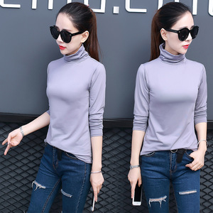 高档正品牌牛奶丝高领女百搭女装打底衫女式外贸衣服纯色女士t恤