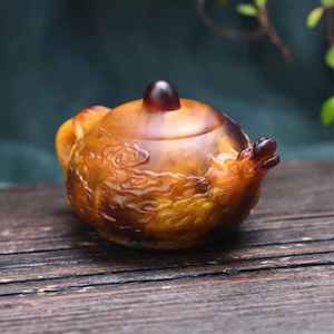 龙涎香"灰琥珀"龙的把把壶摆件 手把文玩饰品