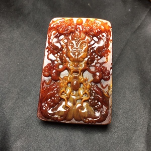 龙涎香(灰琥珀)老料九龙护主双面工艺吊坠,挂坠,手把玩件