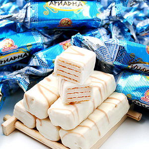 包邮俄罗斯进口斯拉夫酸奶威化炼乳白巧克力糖果喜糖休闲零食年货