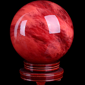 天然红水晶球摆件红色水晶球客厅办公居家装饰品熔炼红水晶球