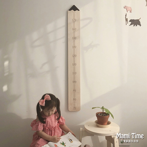 韩国INS创意卡通宝宝测量身高尺实木挂尺可移除小孩儿童房间装饰