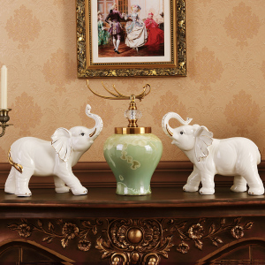 镇宅招财客厅电视柜大象摆件一对欧式家居装饰品玄关陶瓷工艺品