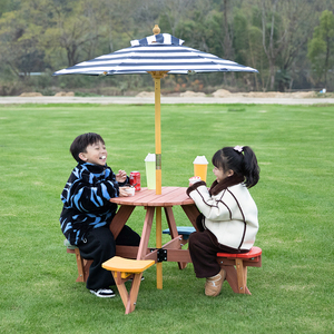 户外野餐桌椅室内外小朋友儿童家具幼儿园桌子凳套装露营地遮阳伞
