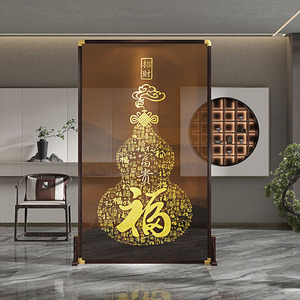 新中式实木屏风隔断玄关入户可移动遮挡酒店家用装饰葫芦定制座屏