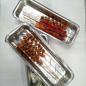 350长方形串串烧烤锡纸盒烘焙外卖打包盒一次性加长烤串铝箔餐盒