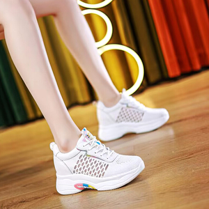 韩国内增高小白鞋女2024夏季新款配裙子镂空透气8cm小个子老爹鞋