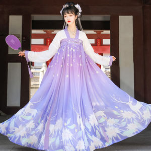 汉庭记原创【昙花鹿影】对襟一片式齐胸襦裙大袖唐制汉服女春夏季