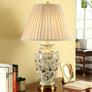 美式全铜陶瓷台灯卧室欧式奢华复古客厅沙发角几装饰灯新中式台灯