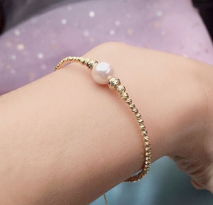 日本akoya天然海水珍珠手链单颗脚链18k镭射金珠调节网红女士手串