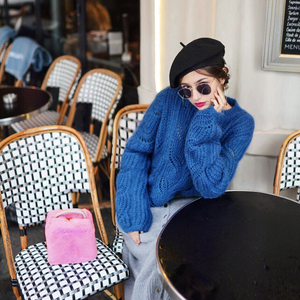 深蓝色毛衣女套头