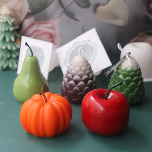二月手作圣诞松果南瓜苹果雪梨仿真模型 DIY自制香薰蜡烛硅胶模具