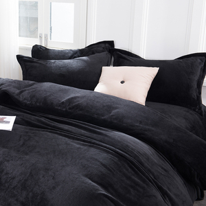 纯黑色冬季牛奶绒四件套法兰绒珊瑚绒床单被套双面绒被罩床上用品