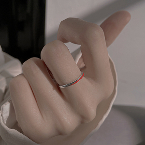 925纯银红线戒指女简约轻奢小众开口食指戒设计感高级素圈银戒子