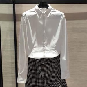 品哥弟新专柜品牌2021春新款正品白色修身职业衬衫女士衬衣工作服