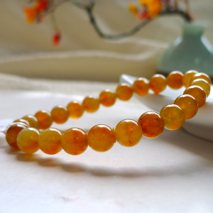 平生翡翠xs002 鸳鸯黄翡猫眼冰种鼓珠手串玉珠子珠链手链串a79094