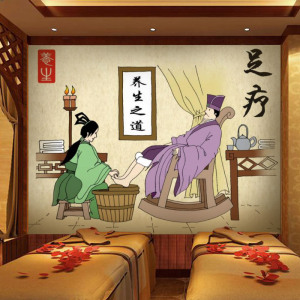 足疗足浴店大厅背景墙纸壁画按摩养生馆壁纸复古足道沐足定制壁布