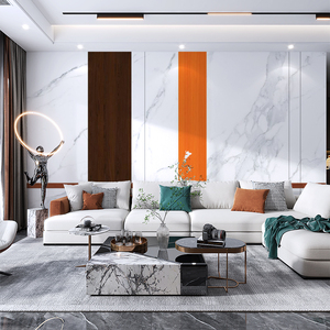 简约大理石纹墙纸电视背景墙壁纸客厅沙发爱马仕橙格栅定制墙画布