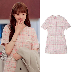 韩剧流星李圣经同款FRONTROW粉色法式高级感小香风气质洋气连衣裙