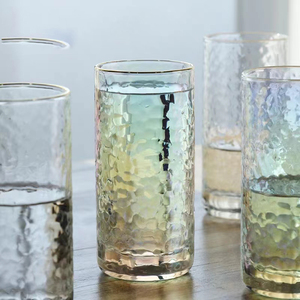 CAFEDE KONA耐热玻璃锤目纹杯透明金边杯水杯套装茶杯客厅喝水杯