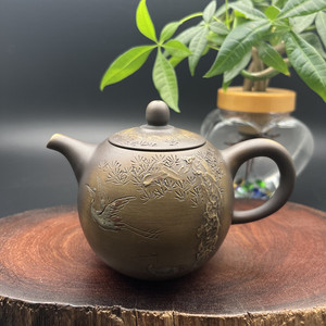 包邮台湾陶艺名家 张世奇 窑变茶壶 纯手工 堆泥仙鹤茶壶 约195cc