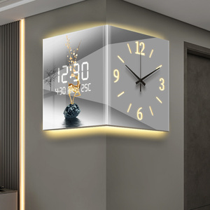 现代轻奢挂钟客厅2024新款餐厅双面转角时钟挂墙led灯数显钟表画