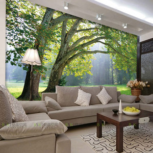田园风格壁画3d客厅沙发背景墙布 5d风景墙纸卧室壁纸无纺布 大树