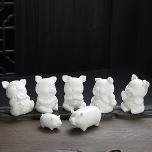 十二生肖德化白瓷茶宠工艺品猪摆件茶具雕塑品家居车载摆件