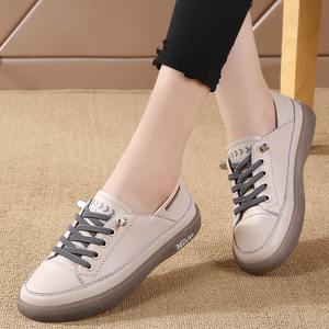 品牌真皮女鞋平底2023秋新款小白鞋女牛筋底休闲两穿单鞋浅口防滑