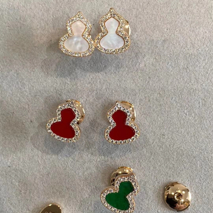 法国直邮代购qeelin麒麟新款女士简约葫芦耳环18k玫瑰金镶钻耳钉