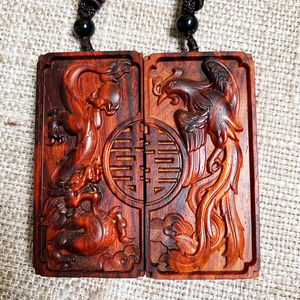 印度小叶紫檀高油密老料雕刻龙凤情侣挂件佩戴件一对