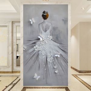 手绘抽象油画墙纸芭蕾舞者个性壁画欧式走廊玄关婚纱服装店壁纸