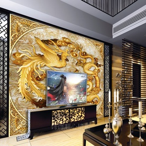 龙凤呈祥卧室背景墙纸