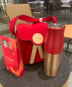 星巴克正品红色保温杯礼盒 圣诞via假日礼包送随机咖啡一包