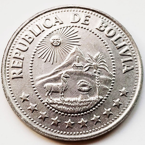 玻利维亚1965-1980年50年镍包钢硬币 24.0毫米 4.0克