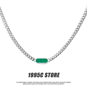 1995C 绿色贝壳项链中性风男女小众古巴拼接钛钢潮流嘻哈锁骨链