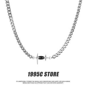 1995C 原创黑色双芒星钛钢项链男女中性风高级感古巴链拼接锁骨链
